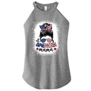 All American Mama Messy Bun Patriotic Mom Life Bleached Gift Women's Perfect Tri Rocker Tank