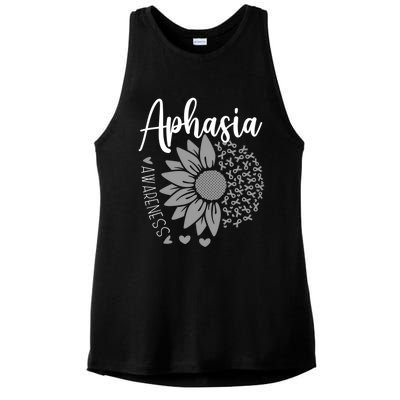 Aphasia Awareness Month Sunflower Grey Ribbon Cute Gift Ladies PosiCharge Tri-Blend Wicking Tank