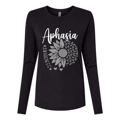 Aphasia Awareness Month Sunflower Grey Ribbon Cute Gift Womens Cotton Relaxed Long Sleeve T-Shirt