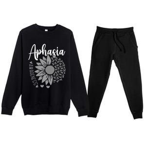 Aphasia Awareness Month Sunflower Grey Ribbon Cute Gift Premium Crewneck Sweatsuit Set