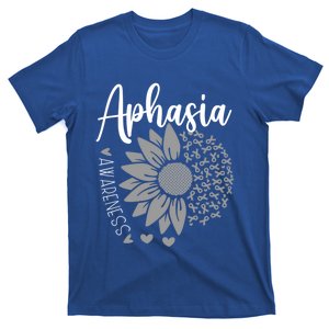 Aphasia Awareness Month Sunflower Grey Ribbon Cute Gift T-Shirt