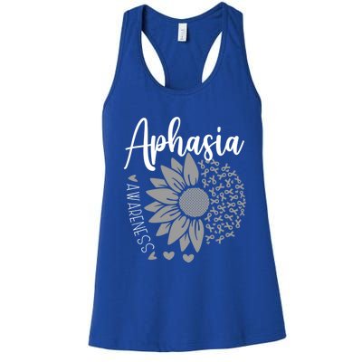 Aphasia Awareness Month Sunflower Grey Ribbon Cute Gift Women's Racerback Tank