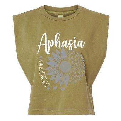 Aphasia Awareness Month Sunflower Grey Ribbon Cute Gift Garment-Dyed Women's Muscle Tee