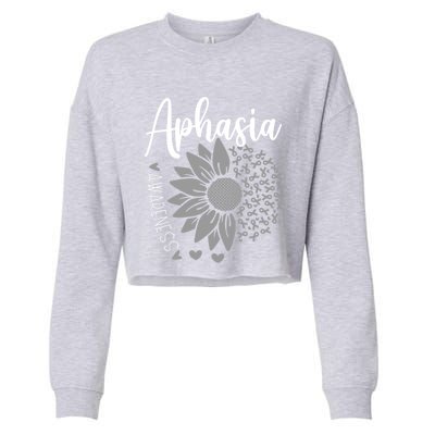 Aphasia Awareness Month Sunflower Grey Ribbon Cute Gift Cropped Pullover Crew