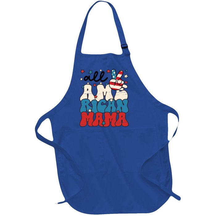 All American Mama Patriotic 4th Of July American Flag Retro Gift Full-Length Apron With Pockets