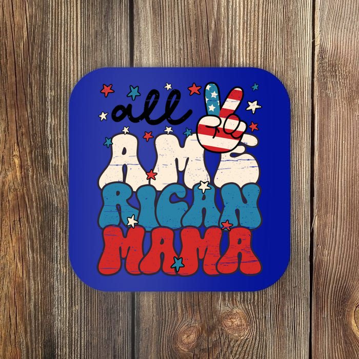 All American Mama Patriotic 4th Of July American Flag Retro Gift Coaster