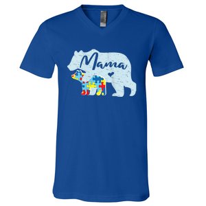 Autism Awareness Mama Bear Mom Meaningful Gift V-Neck T-Shirt