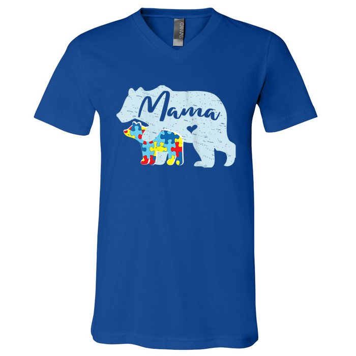 Autism Awareness Mama Bear Mom Meaningful Gift V-Neck T-Shirt