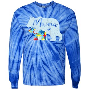 Autism Awareness Mama Bear Mom Meaningful Gift Tie-Dye Long Sleeve Shirt