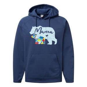 Autism Awareness Mama Bear Mom Meaningful Gift Performance Fleece Hoodie