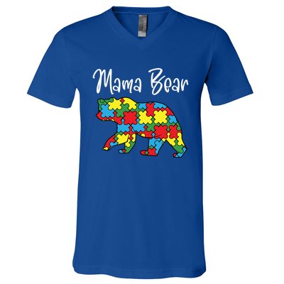 Autism Awareness Mama Bear Proud Autistic Mom Love Cute Funny Gift V-Neck T-Shirt