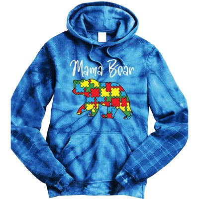 Autism Awareness Mama Bear Proud Autistic Mom Love Cute Funny Gift Tie Dye Hoodie