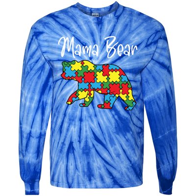 Autism Awareness Mama Bear Proud Autistic Mom Love Cute Funny Gift Tie-Dye Long Sleeve Shirt