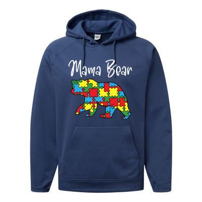 Autism Awareness Mama Bear Proud Autistic Mom Love Cute Funny Gift Performance Fleece Hoodie