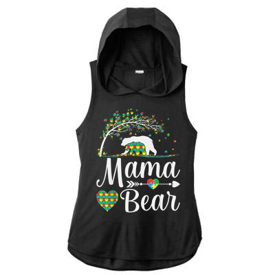 Autism Awareness Mama and Bear Support Autistic Autism Mom Ladies PosiCharge Tri-Blend Wicking Draft Hoodie Tank