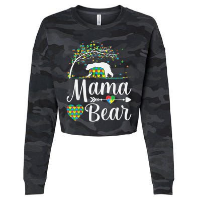 Autism Awareness Mama and Bear Support Autistic Autism Mom Cropped Pullover Crew