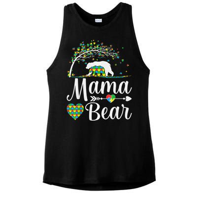 Autism Awareness Mama and Bear Support Autistic Autism Mom Ladies PosiCharge Tri-Blend Wicking Tank