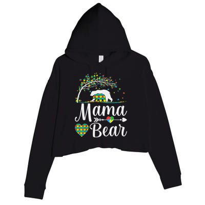 Autism Awareness Mama and Bear Support Autistic Autism Mom Crop Fleece Hoodie