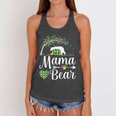 Autism Awareness Mama and Bear Support Autistic Autism Mom Women's Knotted Racerback Tank