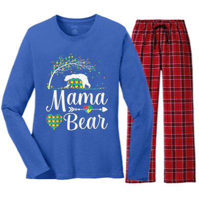 Autism Awareness Mama and Bear Support Autistic Autism Mom Women's Long Sleeve Flannel Pajama Set 