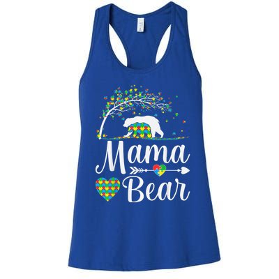 Autism Awareness Mama and Bear Support Autistic Autism Mom Women's Racerback Tank