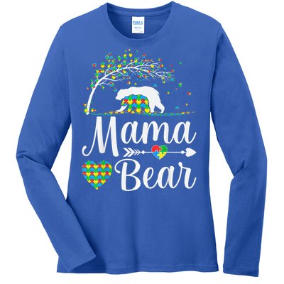 Autism Awareness Mama and Bear Support Autistic Autism Mom Ladies Long Sleeve Shirt