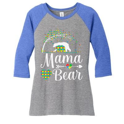 Autism Awareness Mama and Bear Support Autistic Autism Mom Women's Tri-Blend 3/4-Sleeve Raglan Shirt