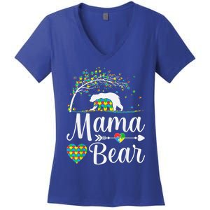 Autism Awareness Mama and Bear Support Autistic Autism Mom Women's V-Neck T-Shirt