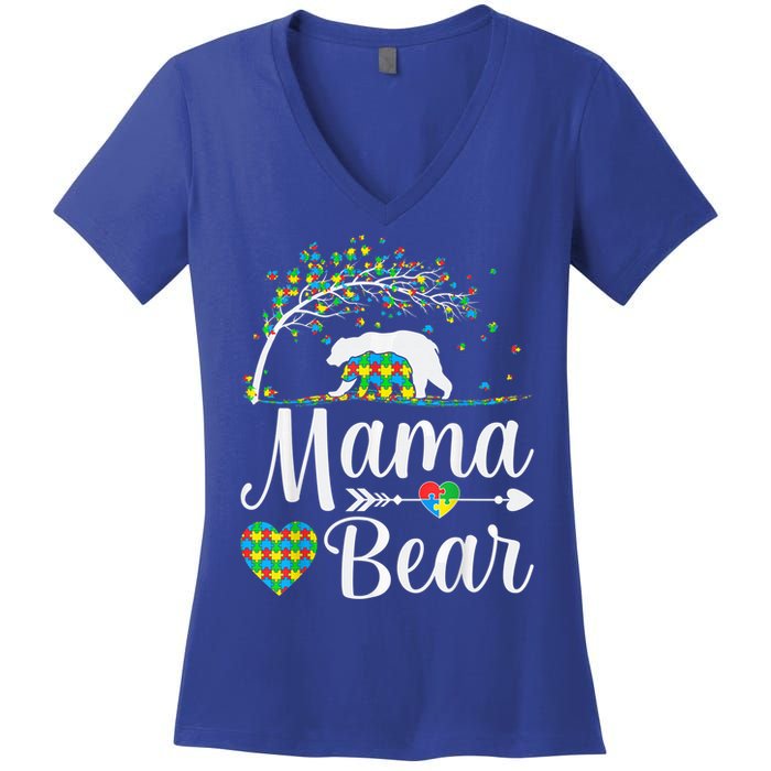 Autism Awareness Mama and Bear Support Autistic Autism Mom Women's V-Neck T-Shirt