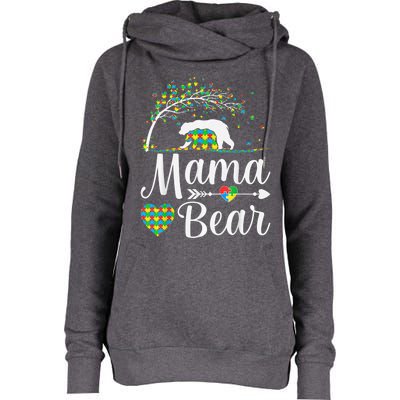 Autism Awareness Mama and Bear Support Autistic Autism Mom Womens Funnel Neck Pullover Hood