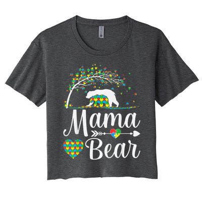 Autism Awareness Mama and Bear Support Autistic Autism Mom Women's Crop Top Tee