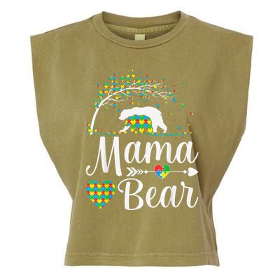 Autism Awareness Mama and Bear Support Autistic Autism Mom Garment-Dyed Women's Muscle Tee