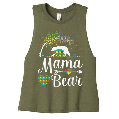 Autism Awareness Mama and Bear Support Autistic Autism Mom Women's Racerback Cropped Tank