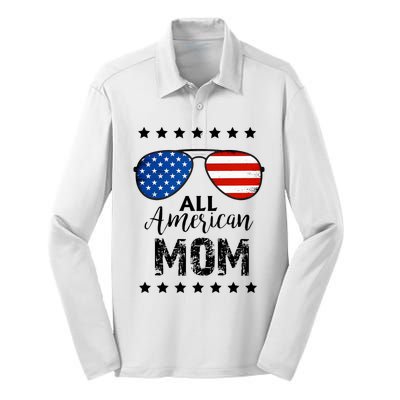 All American Mom 4th Of July Family Matching Silk Touch Performance Long Sleeve Polo