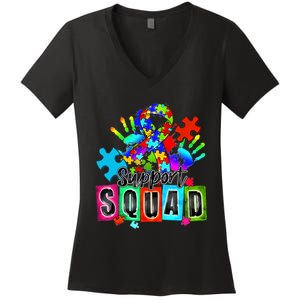 Autism Awareness Month Ribbon Support Squad Women's V-Neck T-Shirt