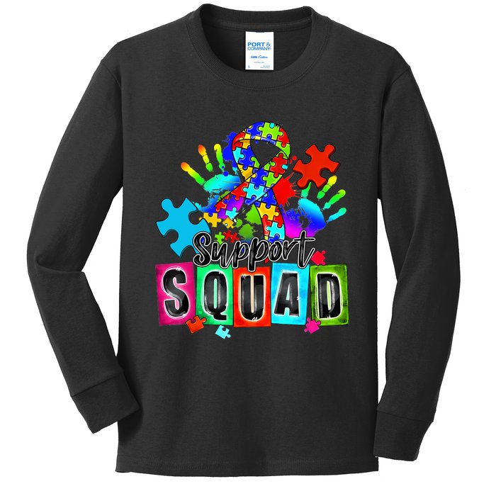 Autism Awareness Month Ribbon Support Squad Kids Long Sleeve Shirt