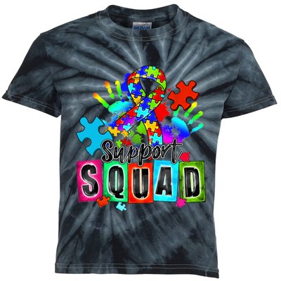 Autism Awareness Month Ribbon Support Squad Kids Tie-Dye T-Shirt