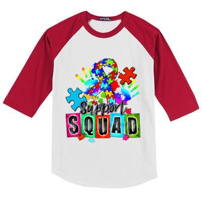 Autism Awareness Month Ribbon Support Squad Kids Colorblock Raglan Jersey