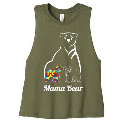 Autism Awareness Mama Bear Mom Autistic Child Women's Racerback Cropped Tank