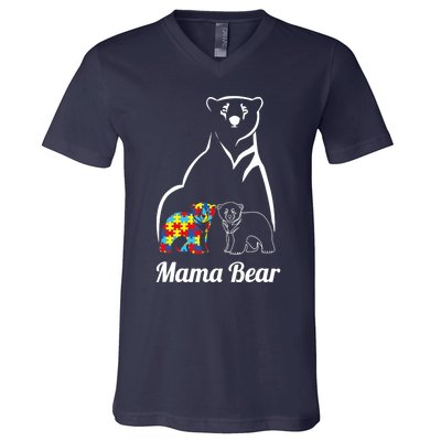 Autism Awareness Mama Bear Mom Autistic Child V-Neck T-Shirt