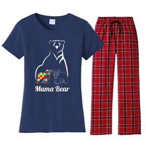 Autism Awareness Mama Bear Mom Autistic Child Women's Flannel Pajama Set