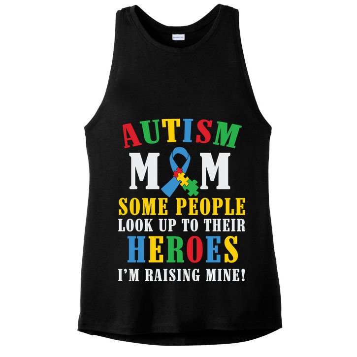 Autism Awareness Month Autism Mom Puzzle Ribbon Son Is My Hero Mother'sDay Ladies PosiCharge Tri-Blend Wicking Tank