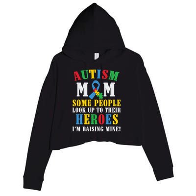 Autism Awareness Month Autism Mom Puzzle Ribbon Son Is My Hero Mother'sDay Crop Fleece Hoodie