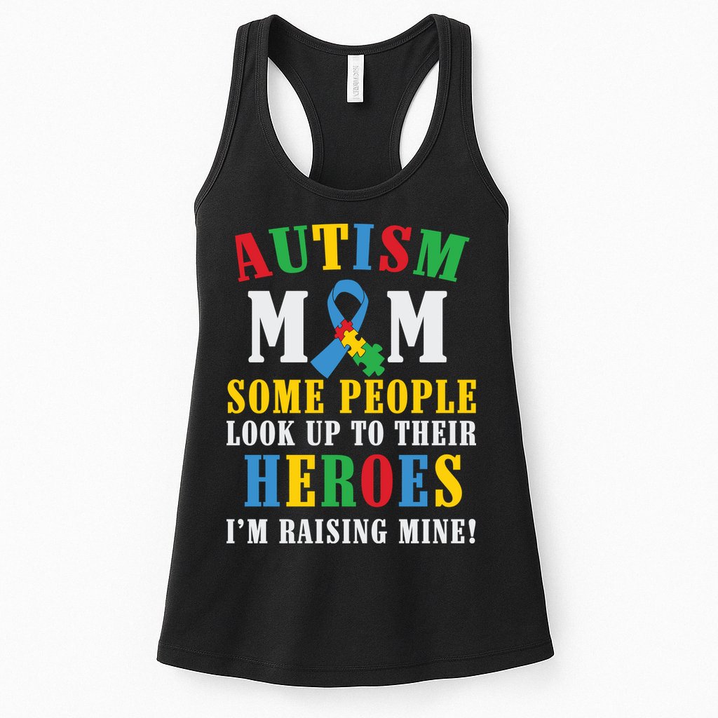 Autism Awareness Month Autism Mom Puzzle Ribbon Son Is My Hero Mother'sDay Womens Tank Top