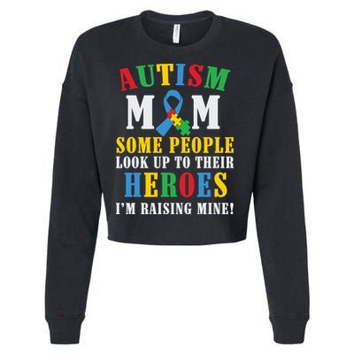 Autism Awareness Month Autism Mom Puzzle Ribbon Son Is My Hero Mother'sDay Cropped Pullover Crew