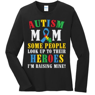 Autism Awareness Month Autism Mom Puzzle Ribbon Son Is My Hero Mother'sDay Ladies Long Sleeve Shirt