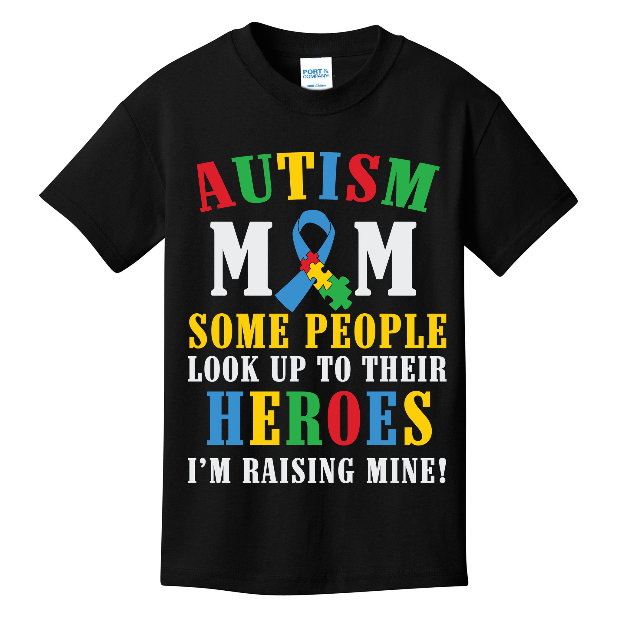 Autism Awareness Month Autism Mom Puzzle Ribbon Son Is My Hero Mother'sDay Kids T-Shirt