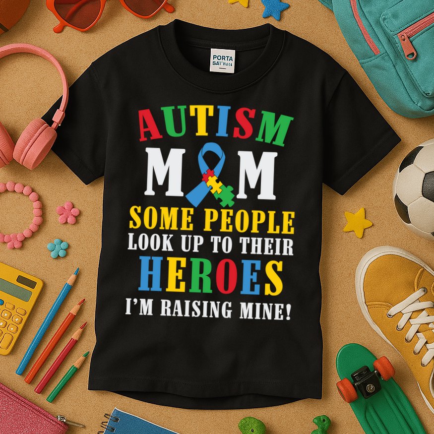 Autism Awareness Month Autism Mom Puzzle Ribbon Son Is My Hero Mother'sDay Kids T-Shirt