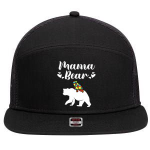 Autism Awareness Mama Bear Proud Autistic Mom Love Cute Cute Gift 7 Panel Mesh Trucker Snapback Hat