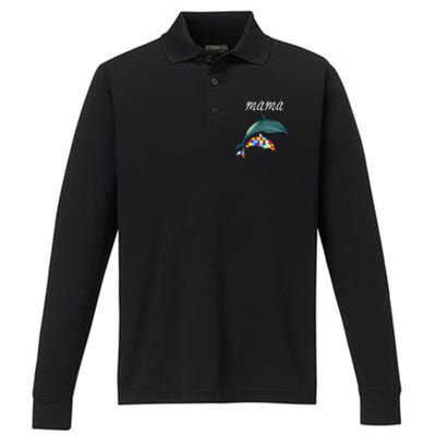 Autism Awareness Mama Dolphin Autism Mom Funny Gift Performance Long Sleeve Polo